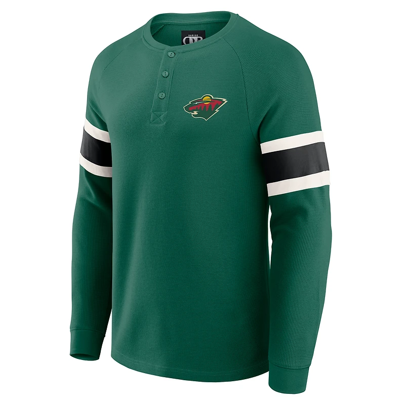 Men's Darius Rucker Collection by Fanatics Green Minnesota Wild Waffle-Knit Raglan Long Sleeve Henley T-Shirt