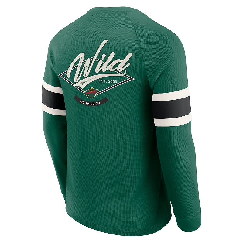 T-shirt Henley à manches longues raglan en tricot gaufré vert Minnesota Wild pour homme, collection Darius Rucker par Fanatics