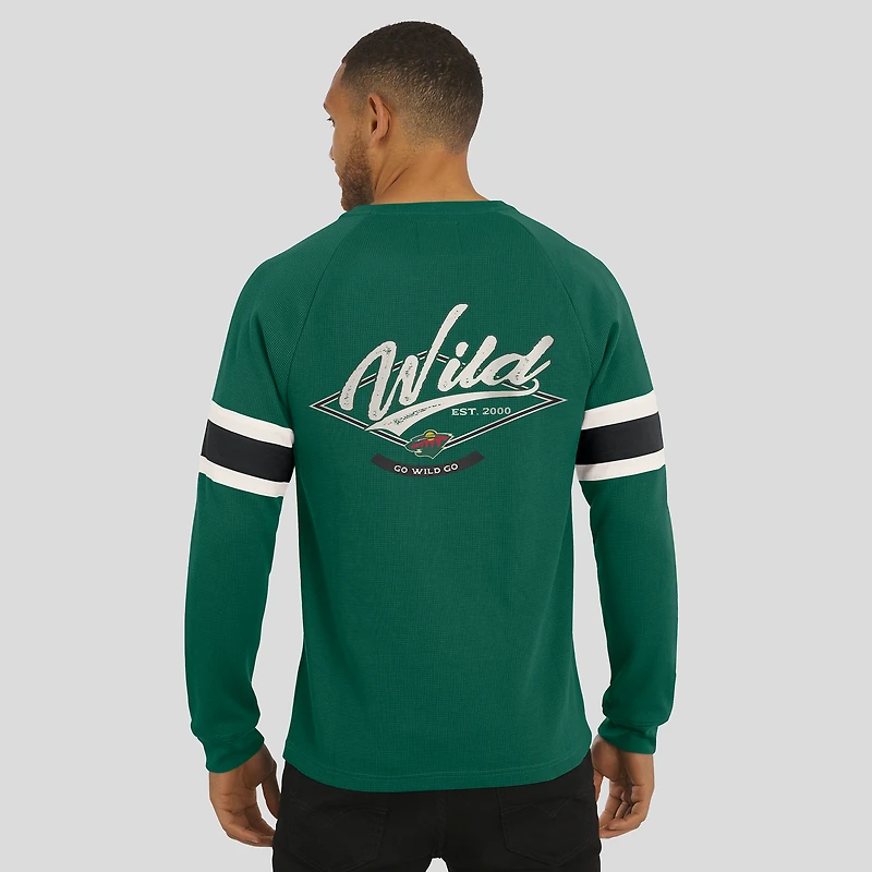T-shirt Henley à manches longues raglan en tricot gaufré vert Minnesota Wild pour homme, collection Darius Rucker par Fanatics