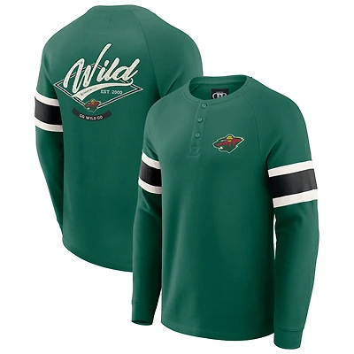 T-shirt Henley à manches longues raglan en tricot gaufré vert Minnesota Wild pour homme, collection Darius Rucker par Fanatics