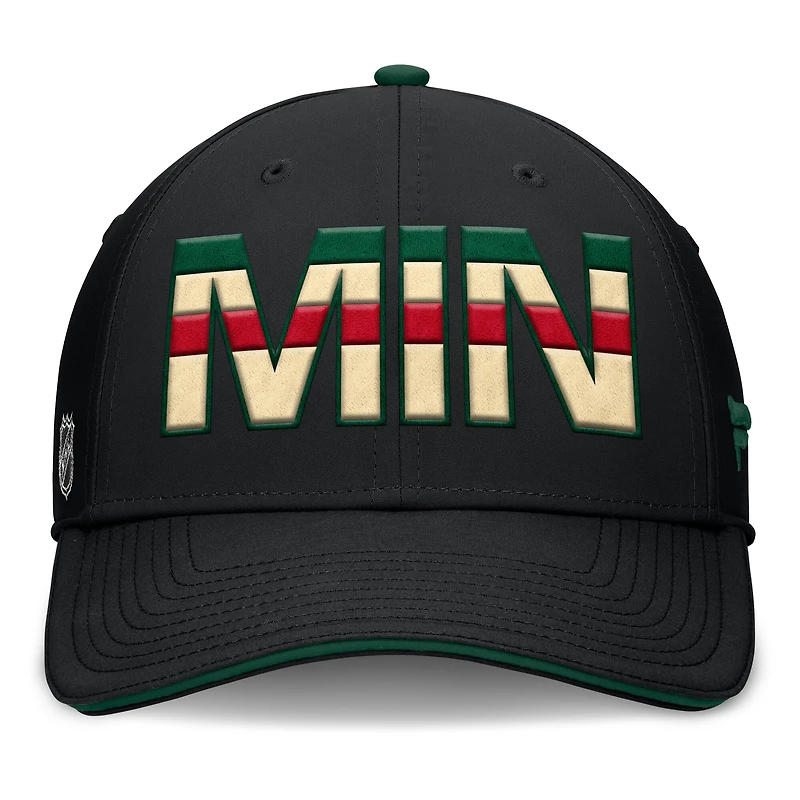 Casquette Fanatics noire/verte pour homme Minnesota Wild Authentic Pro Rink Team Code Flex