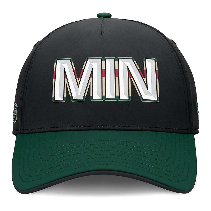 Casquette Fanatics noire/verte pour homme, Authentic Pro Rink Team Code Flex, Minnesota Wild