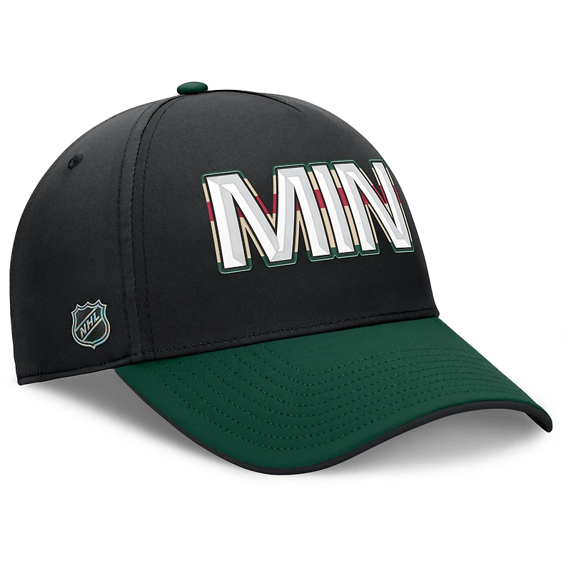 Casquette Fanatics noire/verte pour homme, Authentic Pro Rink Team Code Flex, Minnesota Wild