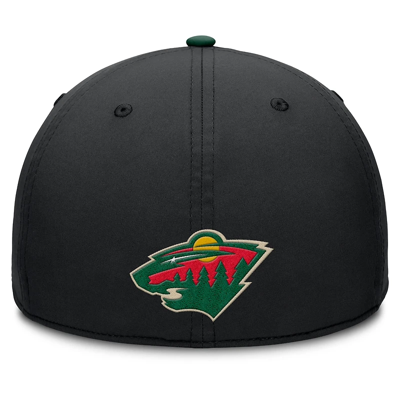 Casquette Fanatics noire/verte pour homme, Authentic Pro Rink Team Code Flex, Minnesota Wild