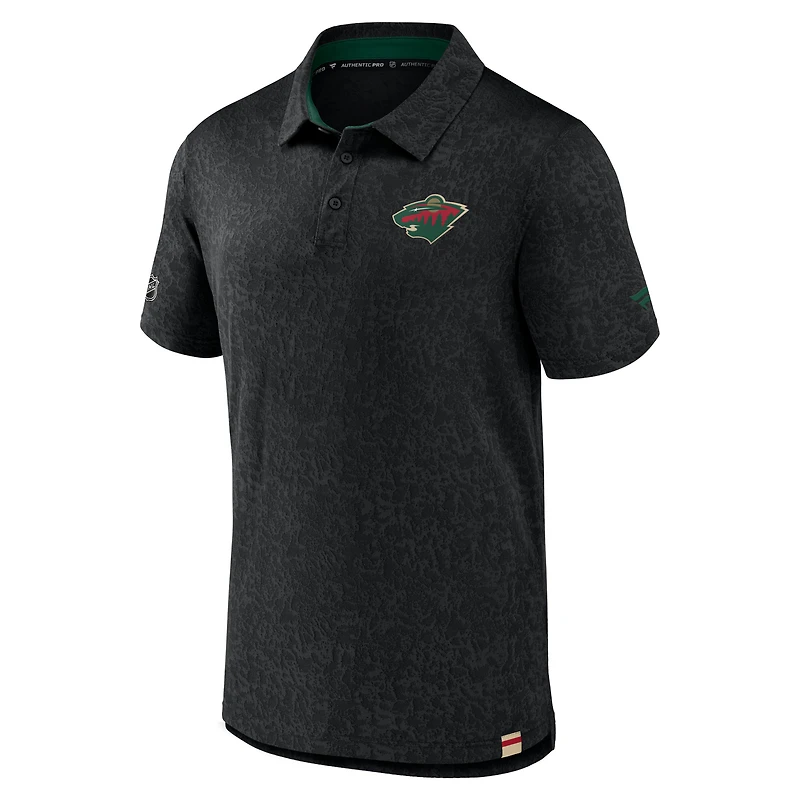 Men's Fanatics  Black Minnesota Wild Authentic Pro Jacquard Polo