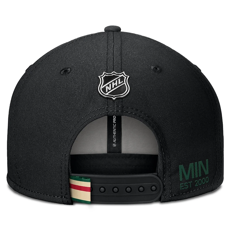 Casquette snapback authentique Pro Prime noire Minnesota Wild Fanatics pour homme