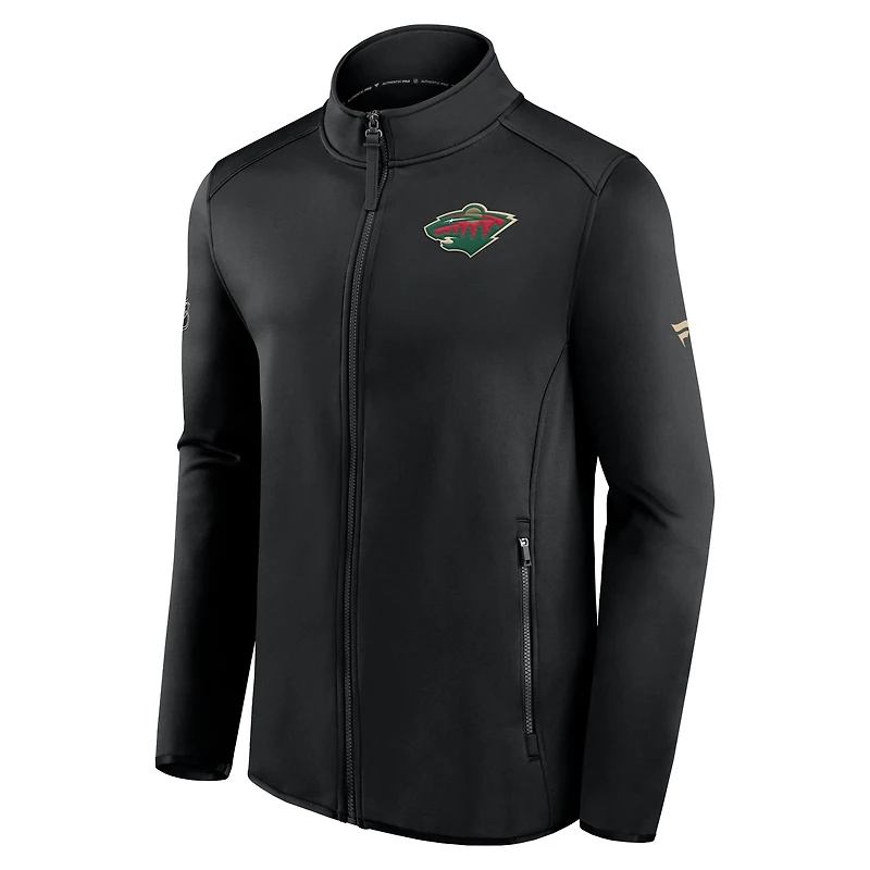 Men's Fanatics Black Minnesota Wild Authentic Pro Rink Fleece Full-Zip Jacket