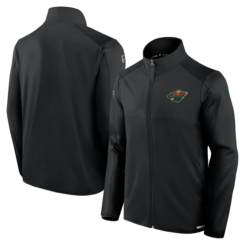 Veste polaire zippée intégrale Fanatics noire authentique Minnesota Wild Pro Rink pour homme
