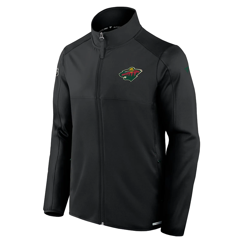 Veste polaire zippée intégrale Fanatics noire authentique Minnesota Wild Pro Rink pour homme