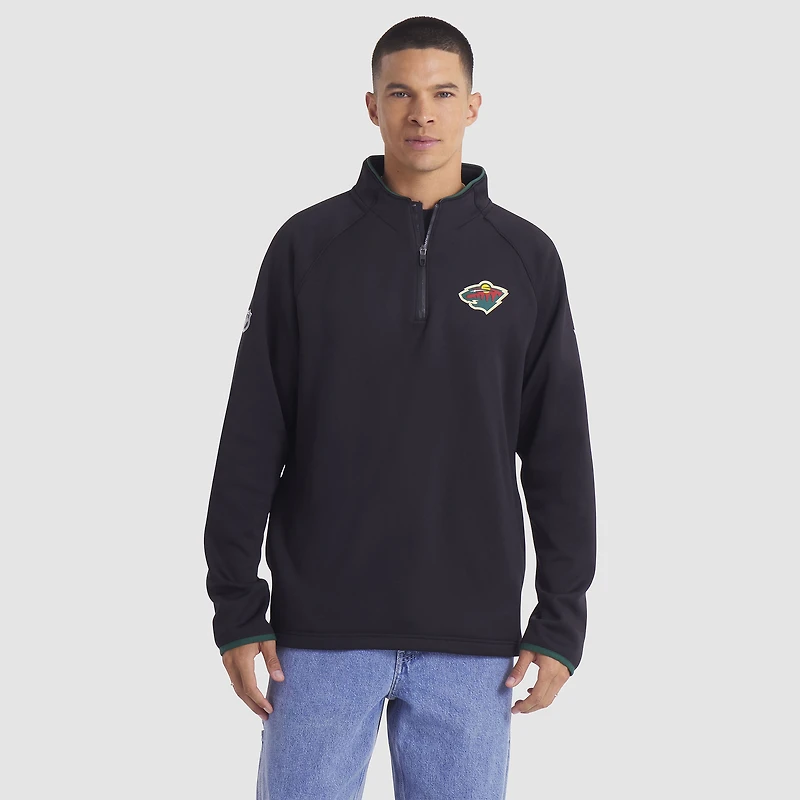Pull-over raglan à quart de zip noir authentique Minnesota Wild pour homme