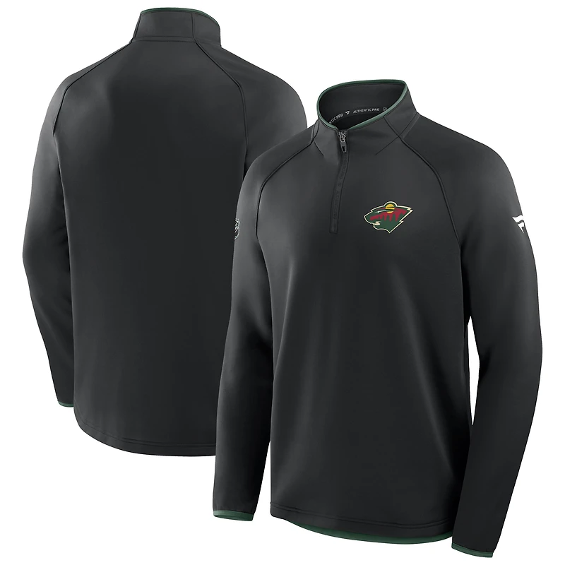 Men's Fanatics Black Minnesota Wild Authentic Pro Rink Raglan Quarter-Zip Pullover