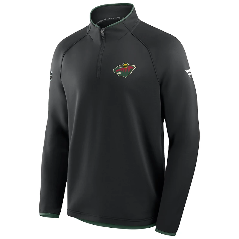Men's Fanatics Black Minnesota Wild Authentic Pro Rink Raglan Quarter-Zip Pullover