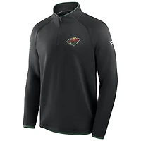 Men's Fanatics Black Minnesota Wild Authentic Pro Rink Raglan Quarter-Zip Pullover