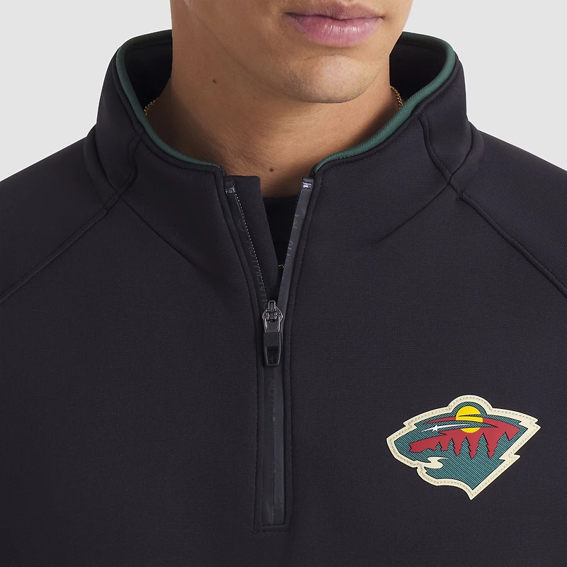 Pull-over raglan à quart de zip noir authentique Minnesota Wild pour homme