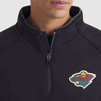 Pull-over raglan à quart de zip noir authentique Minnesota Wild pour homme