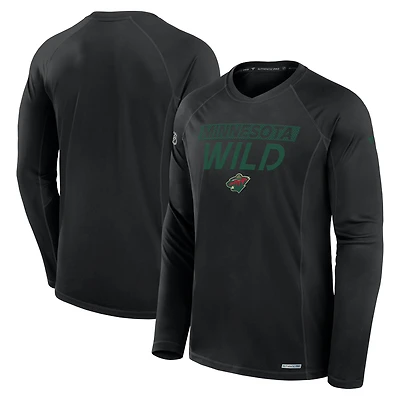 T-shirt à manches longues Fanatics Authentic Pro Rink Tech pour homme, noir, Minnesota Wild