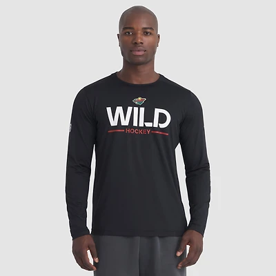 Men's Fanatics Black Minnesota Wild Authentic Pro Rink Tech Long Sleeve T-Shirt