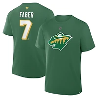 Men's Fanatics Brock Faber Green Minnesota Wild Authentic Stack Name & Number T-Shirt