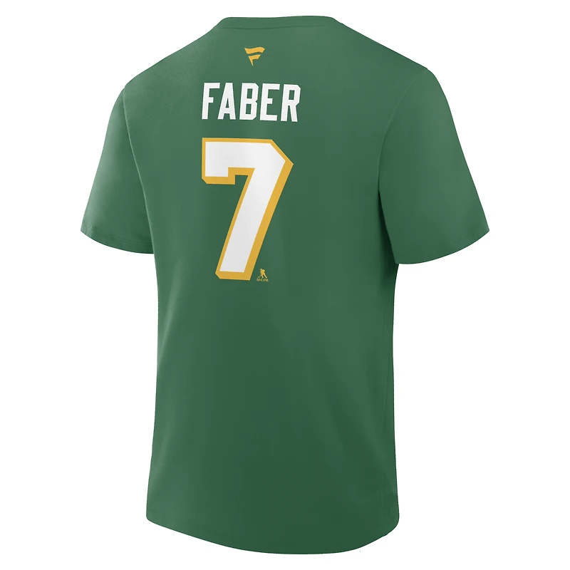 Men's Fanatics Brock Faber Green Minnesota Wild Authentic Stack Name & Number T-Shirt
