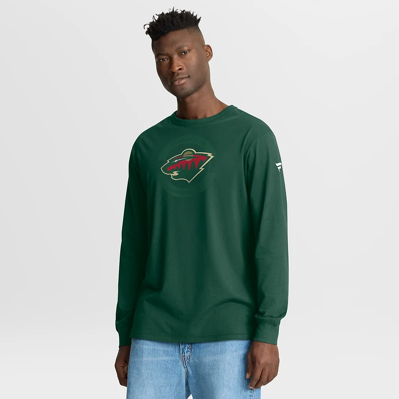 T-shirt à manches longues authentique Pro Property Of Practice pour homme, vert, Fanatics, Minnesota Wild
