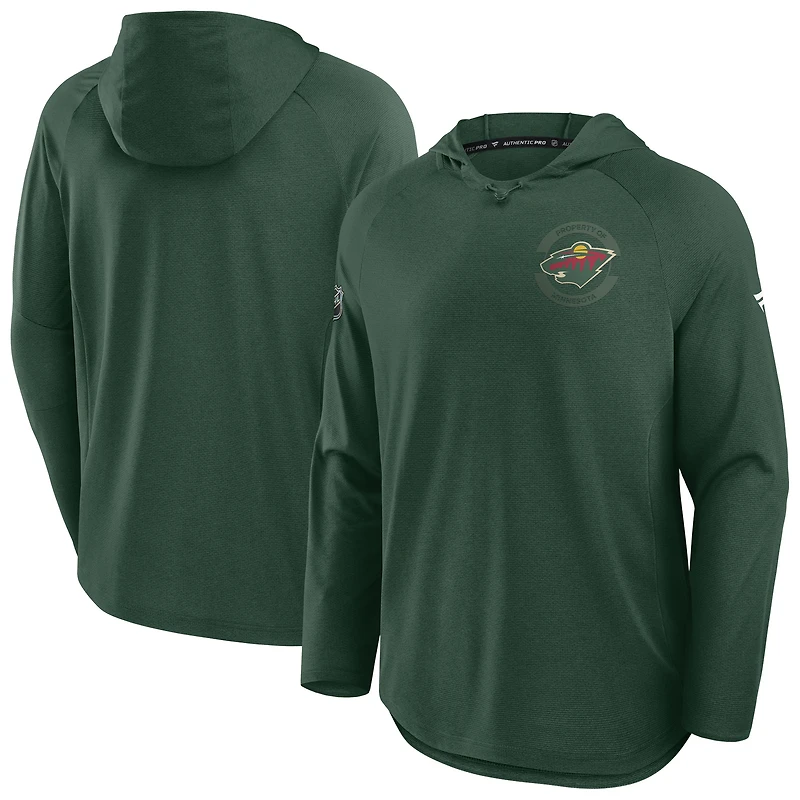 Men's Fanatics Green Minnesota Wild Authentic Pro Rink Raglan Hoodie