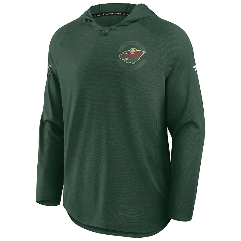 Men's Fanatics Green Minnesota Wild Authentic Pro Rink Raglan Hoodie