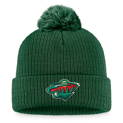 Men's Fanatics Green Minnesota Wild Primary Logo Cuffed Knit Hat with Pom
