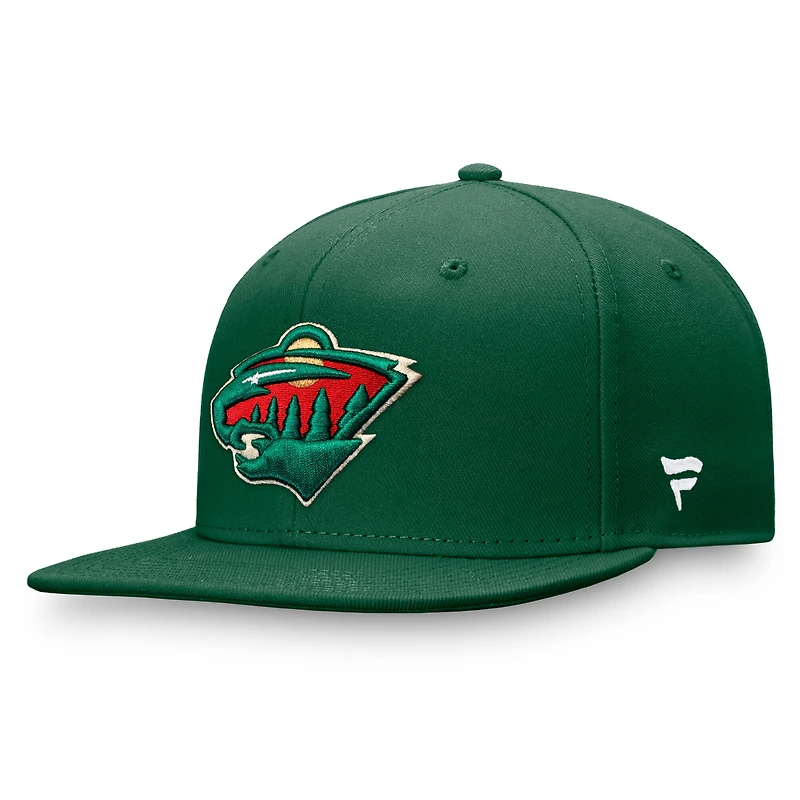 Casquette snapback verte Fanatics pour homme avec logo principal des Wild du Minnesota