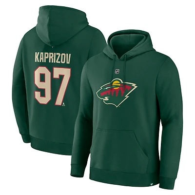 Men's Fanatics Kirill Kaprizov Green Minnesota Wild Authentic Stack Name & Number Hoodie