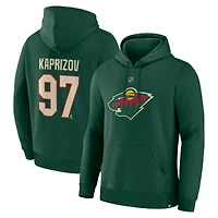Men's Fanatics Kirill Kaprizov Green Minnesota Wild Authentic Stack Name & Number Hoodie