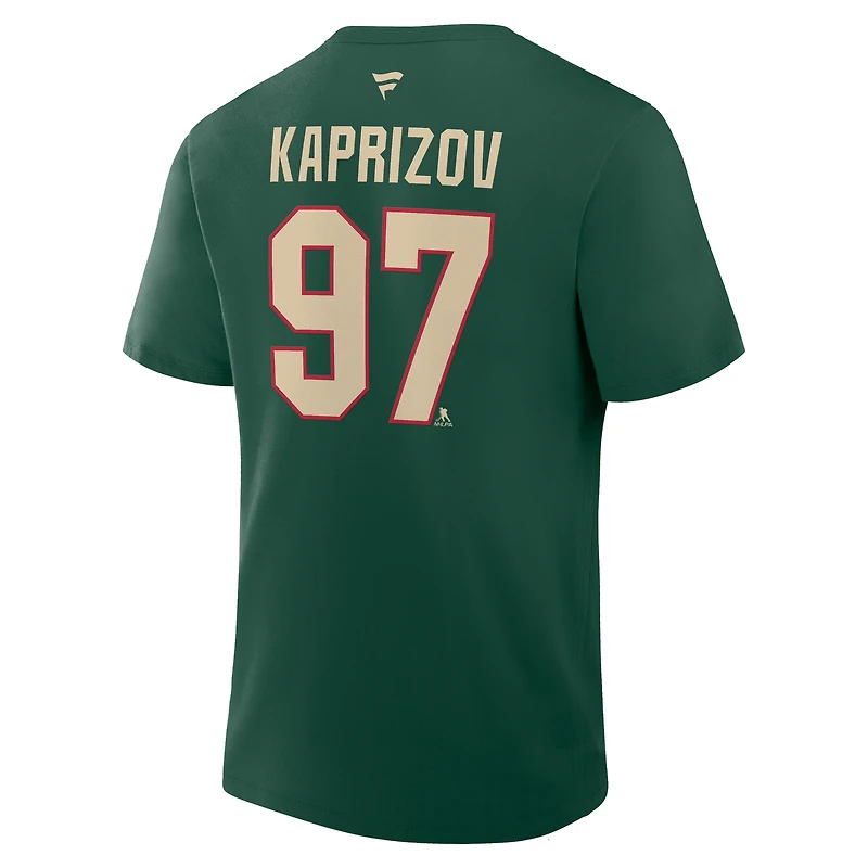 Men's Fanatics Kirill Kaprizov Green Minnesota Wild Authentic Stack Name & Number T-Shirt