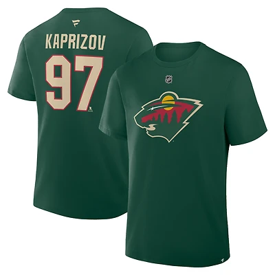 Men's Fanatics Kirill Kaprizov Green Minnesota Wild Authentic Stack Name & Number T-Shirt