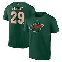 T-shirt Fanatics pour homme Marc-André Fleury, vert, authentique, Minnesota Wild, avec nom et numéro Stack