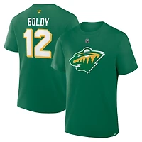 T-shirt authentique Fanatics Matthew Boldy vert Minnesota Wild pour homme, avec nom et numéro.