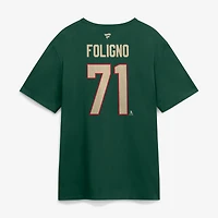 T-shirt authentique Fanatics Nick Foligno vert Minnesota Wild pour homme, avec nom et numéro.