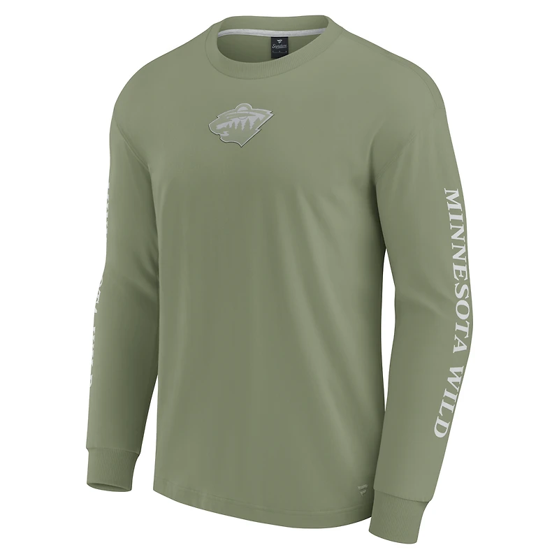 Men's Fanatics Olive Minnesota Wild Elements Strive Long Sleeve T-Shirt