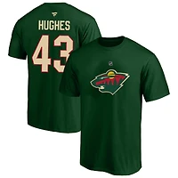 T-shirt Fanatics Quinn Hughes vert Minnesota Wild grandes tailles avec logo Heat Check et nom numéro pour homme
