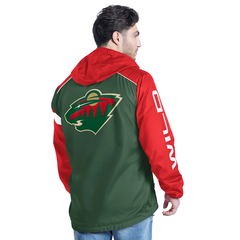 Men's G-III Sports by Carl Banks Green/Red Minnesota Wild Lateral Half-Zip Hoodie Jacket