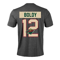 T-shirt pour homme Levelwear Matthew Boldy Gray Minnesota Wild Richmond avec nom et numéro