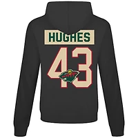 T-shirt à capuche manches longues pour homme Levelwear Quinn Hughes noir Minnesota Wild Relay avec nom et numéro