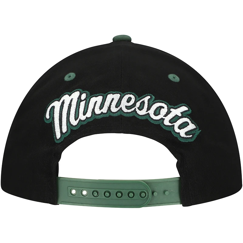 Casquette ajustable Pro Crown bicolore avec inscription arrière noire/verte Minnesota Wild de Mitchell & Ness pour homme