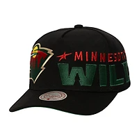 Men's Mitchell & Ness  Black Minnesota Wild Busted Logo Wordmark Wrap-Around Pro Pinch Adjustable Hat