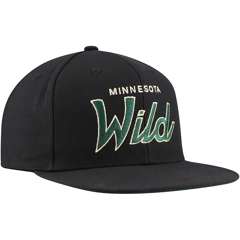 Casquette Snapback noire Mitchell & Ness Minnesota Wild Core Team Script 2.0 pour hommes