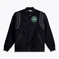 Veste universitaire Mitchell & Ness noire pour homme, modèle Minnesota Wild Walk The Tunnel, à boutons-pression.