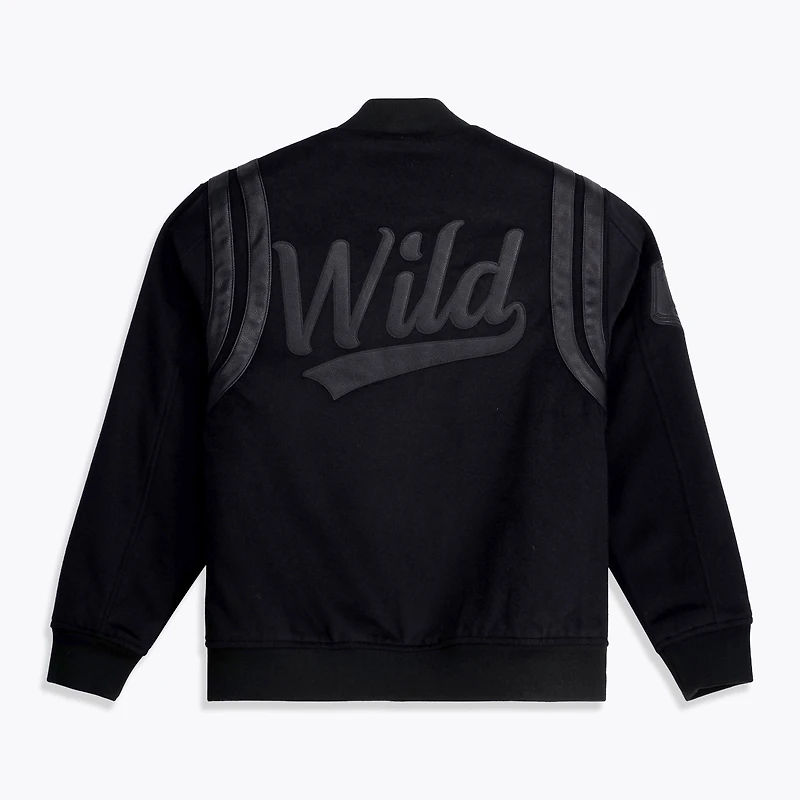 Veste universitaire Mitchell & Ness noire pour homme, modèle Minnesota Wild Walk The Tunnel, à boutons-pression.