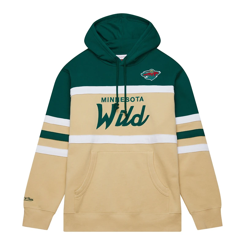 Sweat à capuche Mitchell & Ness pour hommes, crème/vert, Minnesota Wild Head Coach