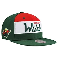 Men's Mitchell & Ness Green Minnesota Wild Retro Script Colorblock Snapback Hat