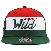 Men's Mitchell & Ness Green Minnesota Wild Retro Script Colorblock Snapback Hat