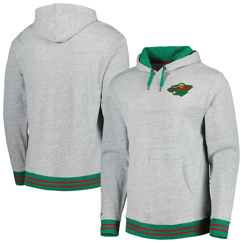 Men's Mitchell & Ness Heather Gray Minnesota Wild Classic French Terry Pullover Hoodie