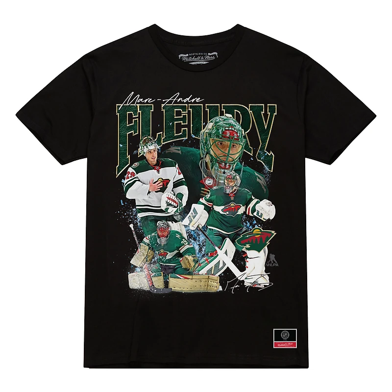 Men's Mitchell & Ness Marc-Andre Fleury Black Minnesota Wild Collage T-Shirt